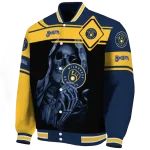 personalized milwaukee brewers reaper hands navy blue black varsity jacket best selling