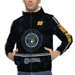 personalized milwaukee brewers shards cluster navy blue windbreaker jacket best selling
