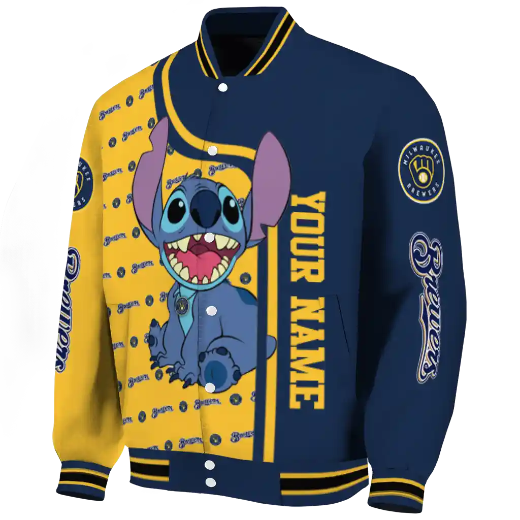 personalized milwaukee brewers stitch laughing navy blue varsity jacket best selling personalized milwaukee brewers stitch laughing navy blue varsity jacket best selling
