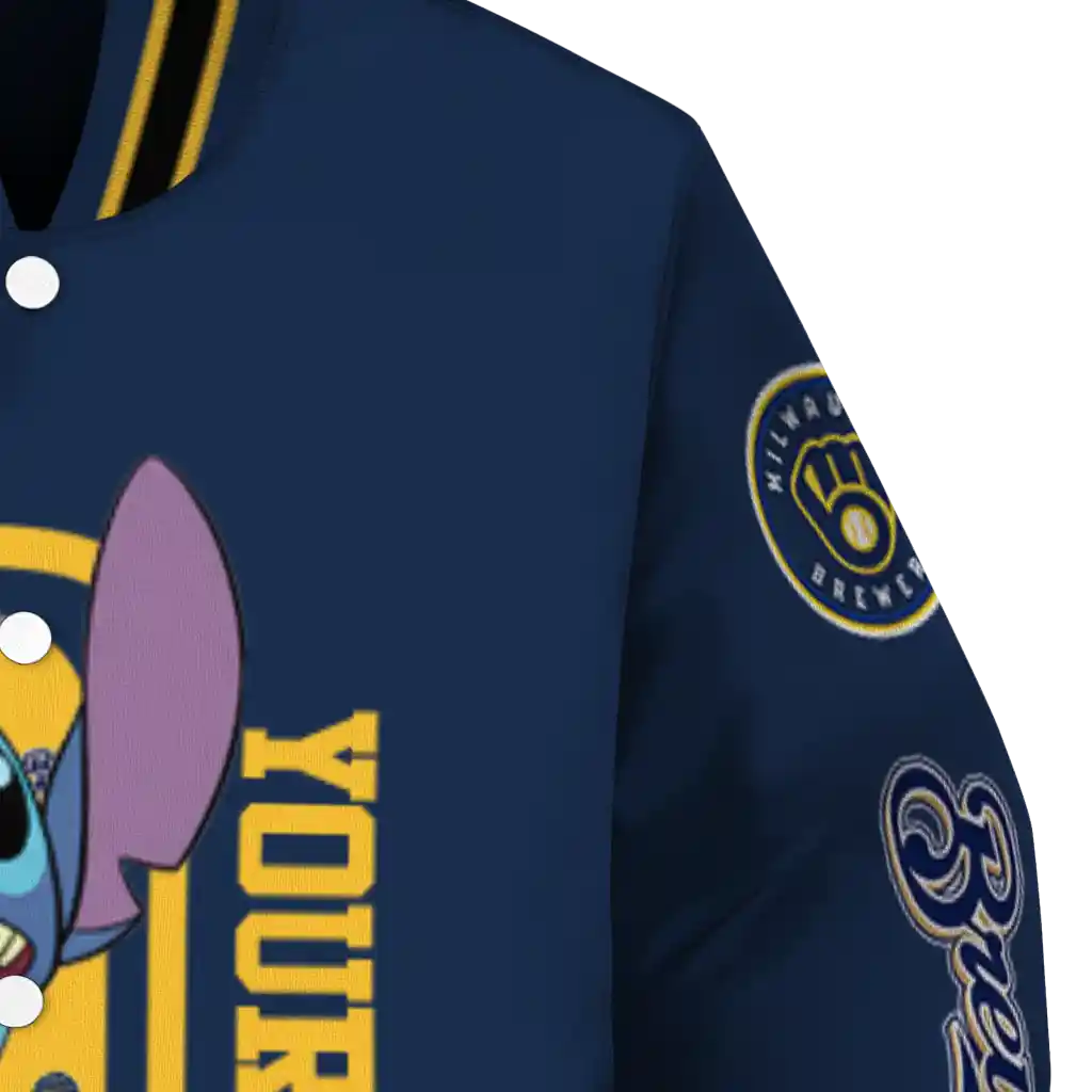 personalized milwaukee brewers stitch laughing navy blue varsity jacket premium grade personalized milwaukee brewers stitch laughing navy blue varsity jacket premium grade