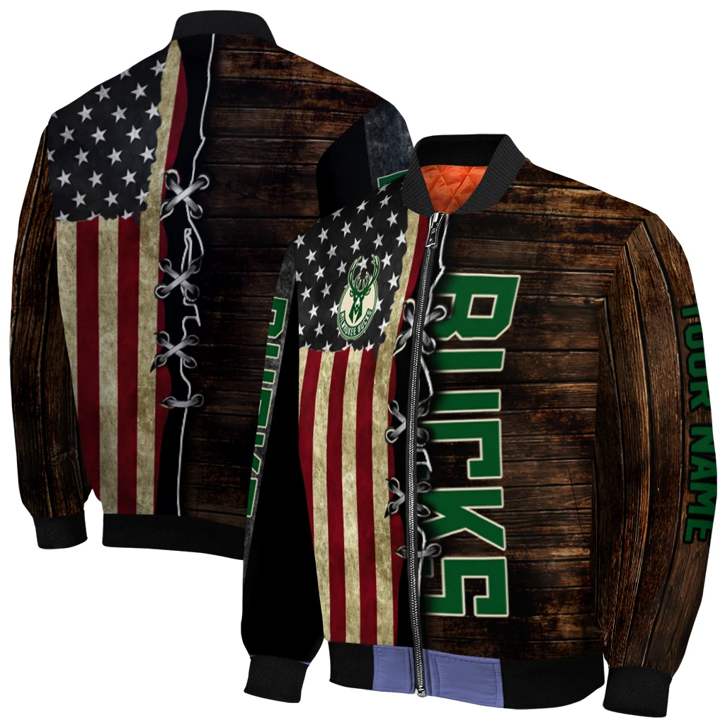 personalized milwaukee bucks flag wood brown bomber jacket best selling personalized milwaukee bucks flag wood brown bomber jacket best selling