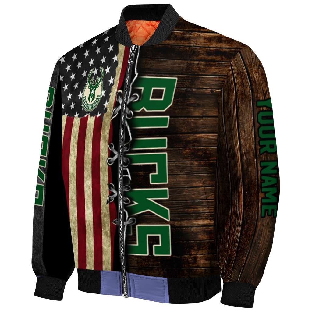 personalized milwaukee bucks flag wood brown bomber jacket fashion forward personalized milwaukee bucks flag wood brown bomber jacket fashion forward