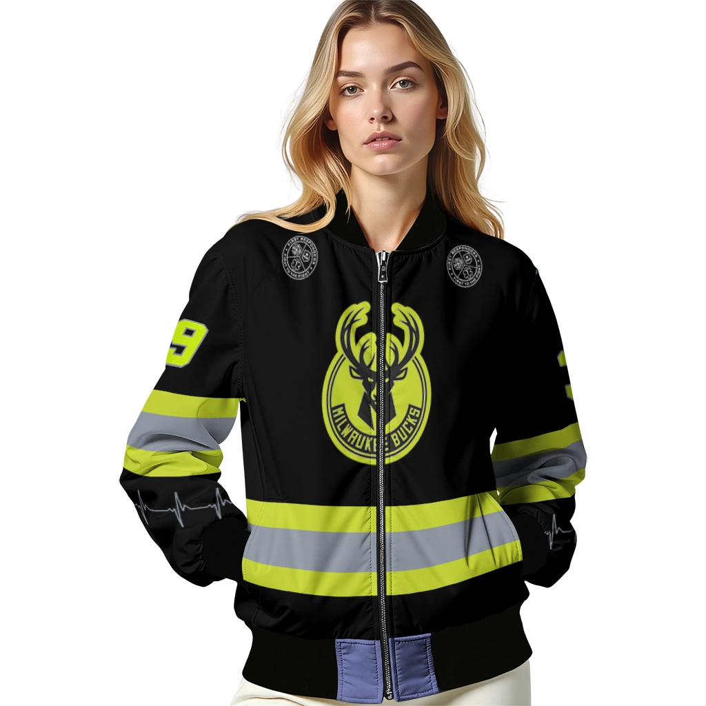 personalized milwaukee bucks heartbeat accent black green bomber jacket latest model personalized milwaukee bucks heartbeat accent black green bomber jacket latest model