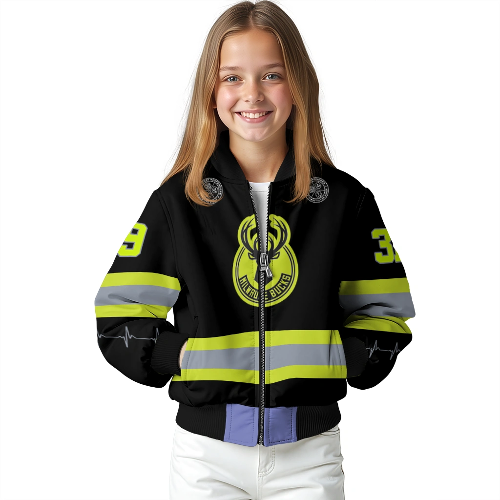 personalized milwaukee bucks heartbeat accent black green bomber jacket top rated personalized milwaukee bucks heartbeat accent black green bomber jacket top rated