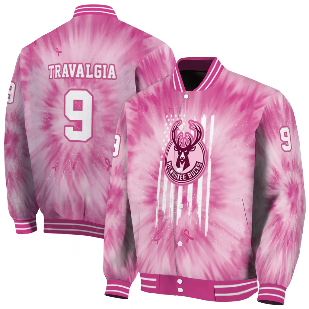 personalized milwaukee bucks pink tie dye pink varsity jacket fashion forward personalized milwaukee bucks pink tie dye pink varsity jacket fashion forward