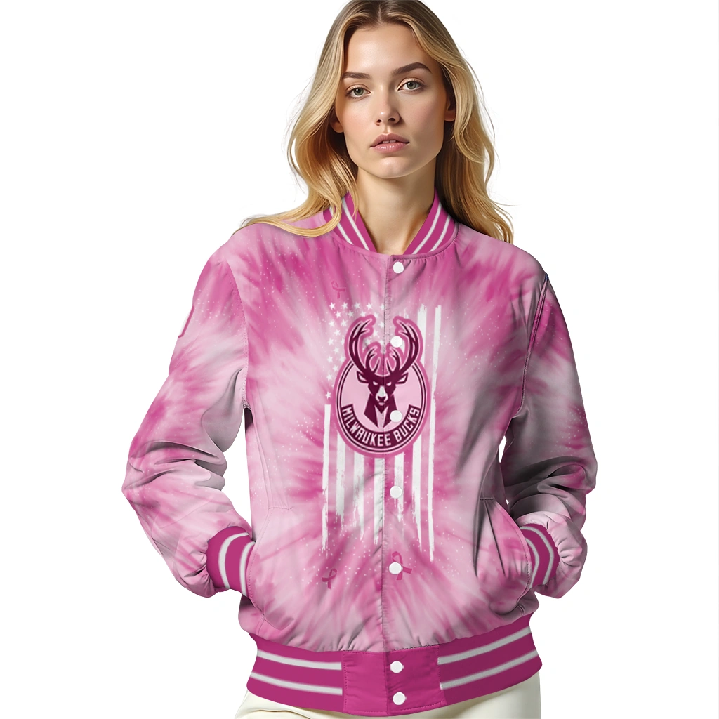 personalized milwaukee bucks pink tie dye pink varsity jacket latest model personalized milwaukee bucks pink tie dye pink varsity jacket latest model