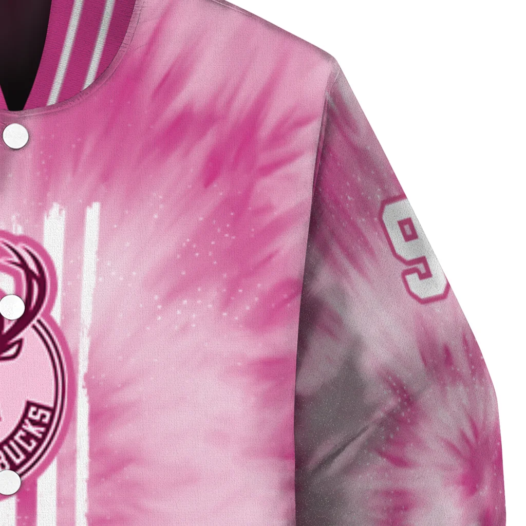 personalized milwaukee bucks pink tie dye pink varsity jacket premium grade personalized milwaukee bucks pink tie dye pink varsity jacket premium grade