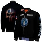 personalized minnesota timberwolves american flag skull black bomber jacket best selling