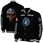 personalized minnesota timberwolves american flag skull black varsity jacket best selling
