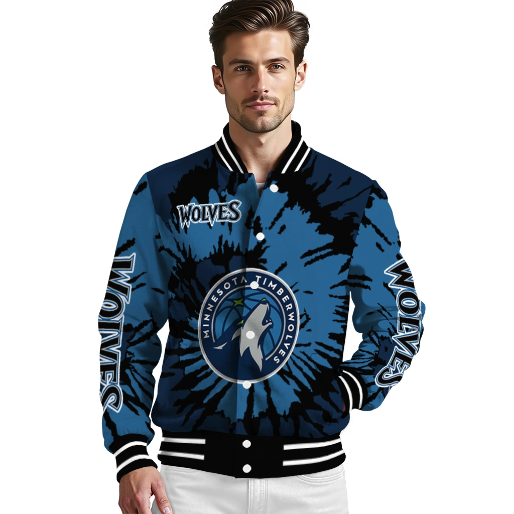 personalized minnesota timberwolves burst splatter midnight blue varsity jacket high quality personalized minnesota timberwolves burst splatter midnight blue varsity jacket high quality