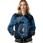 personalized minnesota timberwolves burst splatter midnight blue varsity jacket best selling