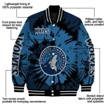 personalized minnesota timberwolves burst splatter midnight blue varsity jacket best selling
