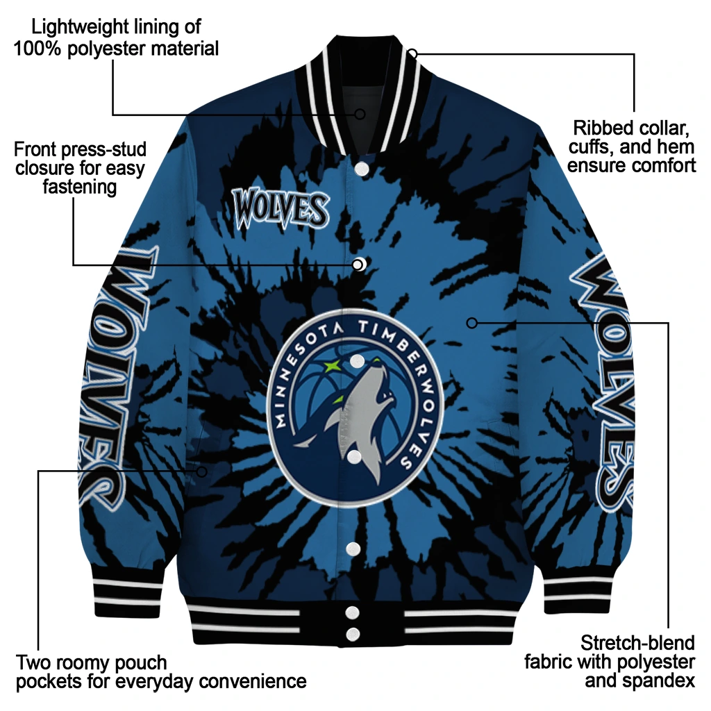 personalized minnesota timberwolves burst splatter midnight blue varsity jacket new arrival personalized minnesota timberwolves burst splatter midnight blue varsity jacket new arrival