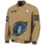 personalized minnesota timberwolves claw opening beige varsity jacket best selling