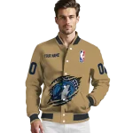 personalized minnesota timberwolves claw opening beige varsity jacket best selling