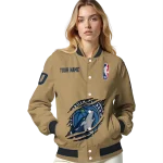 personalized minnesota timberwolves claw opening beige varsity jacket best selling