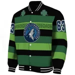 personalized minnesota timberwolves clover green lines green black varsity jacket best selling