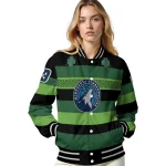 personalized minnesota timberwolves clover green lines green black varsity jacket best selling