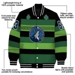personalized minnesota timberwolves clover green lines green black varsity jacket best selling