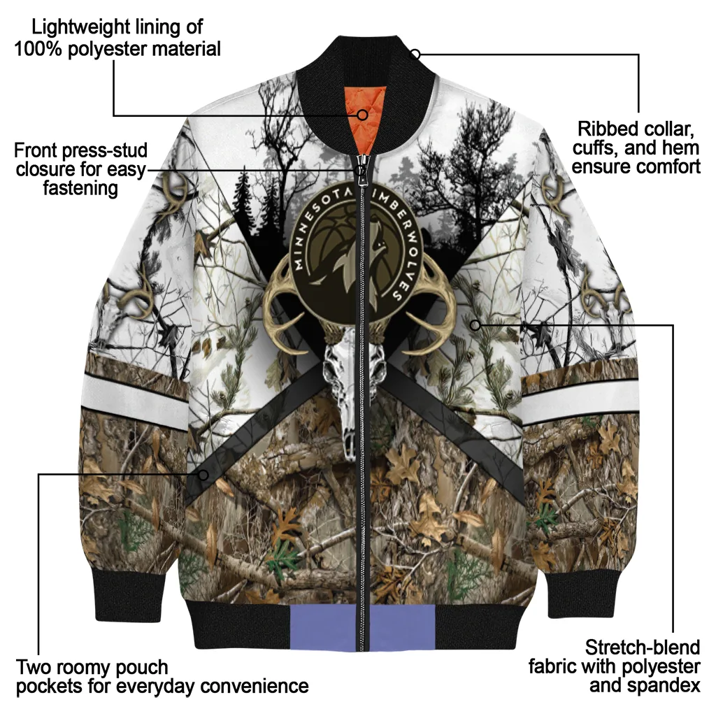 personalized minnesota timberwolves deer skull camouflage white bomber jacket new arrival personalized minnesota timberwolves deer skull camouflage white bomber jacket new arrival