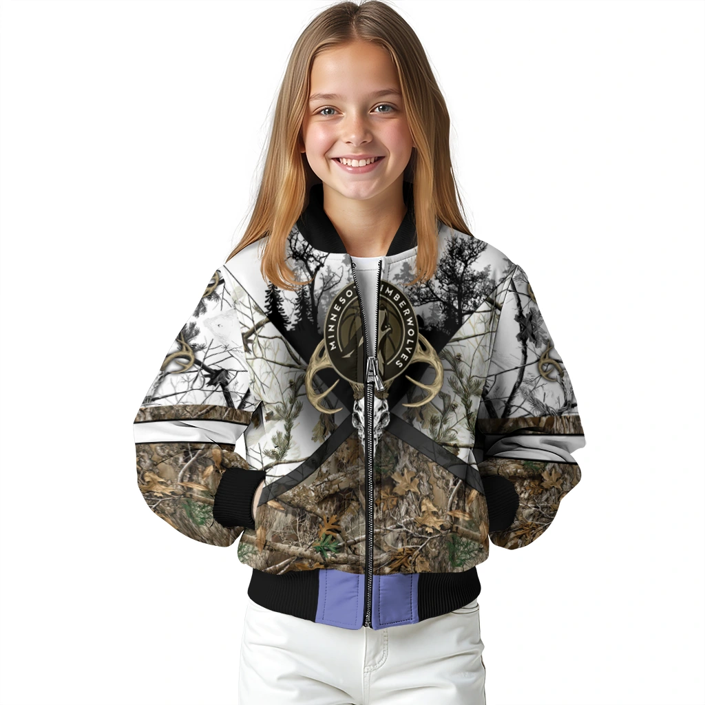 personalized minnesota timberwolves deer skull camouflage white bomber jacket top rated personalized minnesota timberwolves deer skull camouflage white bomber jacket top rated
