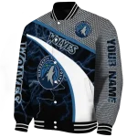 personalized minnesota timberwolves electric flash midnight blue varsity jacket best selling
