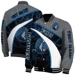 personalized minnesota timberwolves electric flash midnight blue varsity jacket best selling