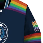 personalized minnesota timberwolves rainbow jersey number midnight blue varsity jacket best selling