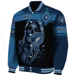 personalized minnesota timberwolves reaper hands midnight blue black varsity jacket best selling