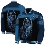 personalized minnesota timberwolves reaper hands midnight blue black varsity jacket best selling