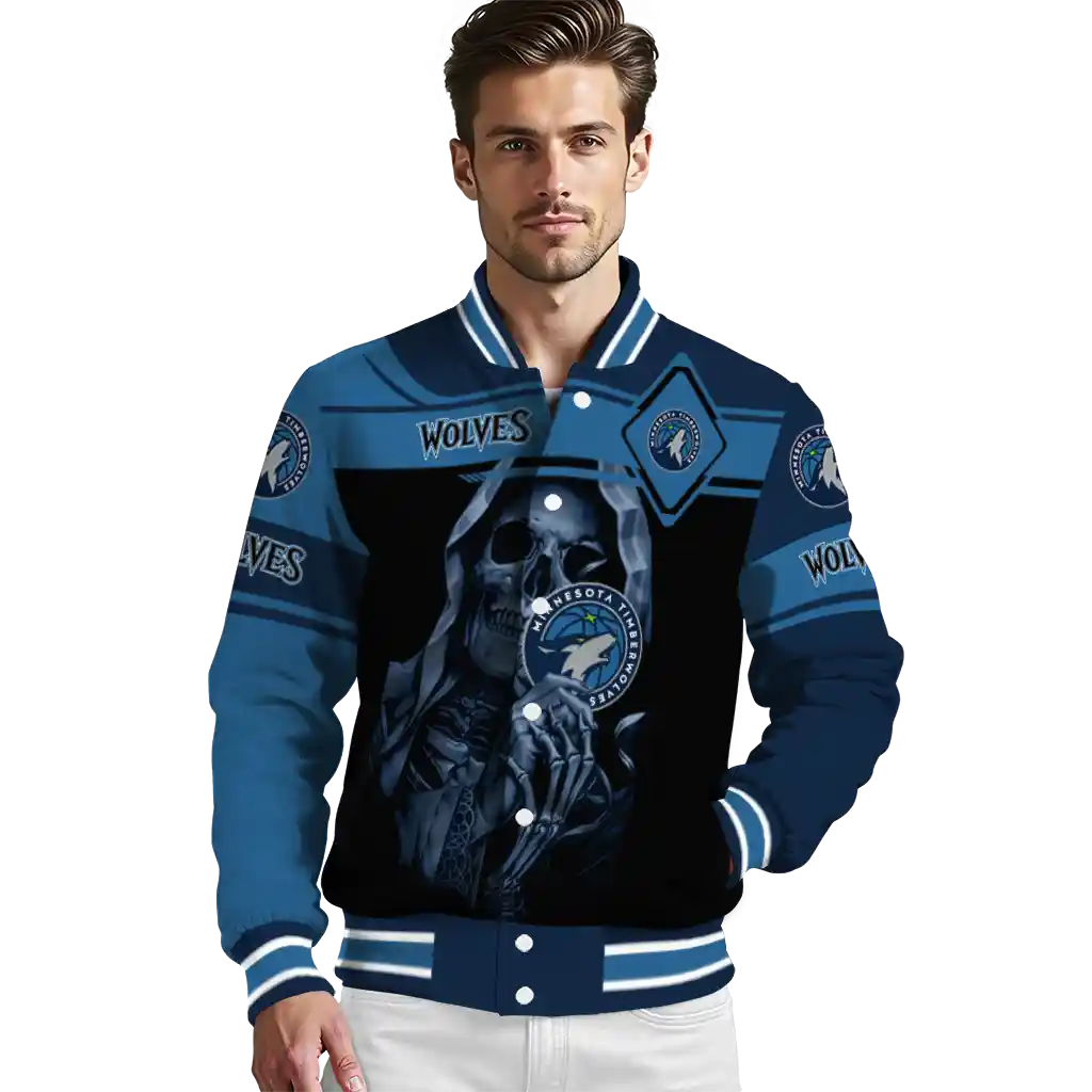 personalized minnesota timberwolves reaper hands midnight blue black varsity jacket high quality personalized minnesota timberwolves reaper hands midnight blue black varsity jacket high quality