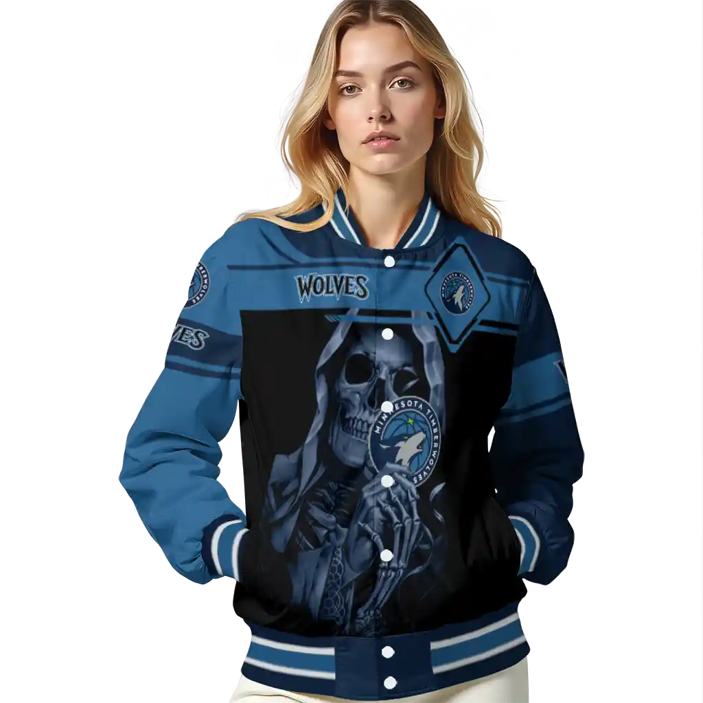 personalized minnesota timberwolves reaper hands midnight blue black varsity jacket latest model personalized minnesota timberwolves reaper hands midnight blue black varsity jacket latest model