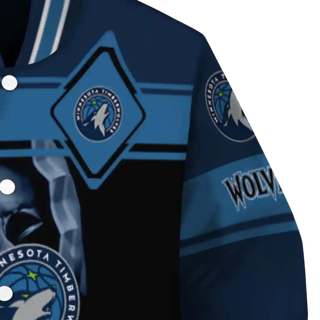 personalized minnesota timberwolves reaper hands midnight blue black varsity jacket premium grade personalized minnesota timberwolves reaper hands midnight blue black varsity jacket premium grade
