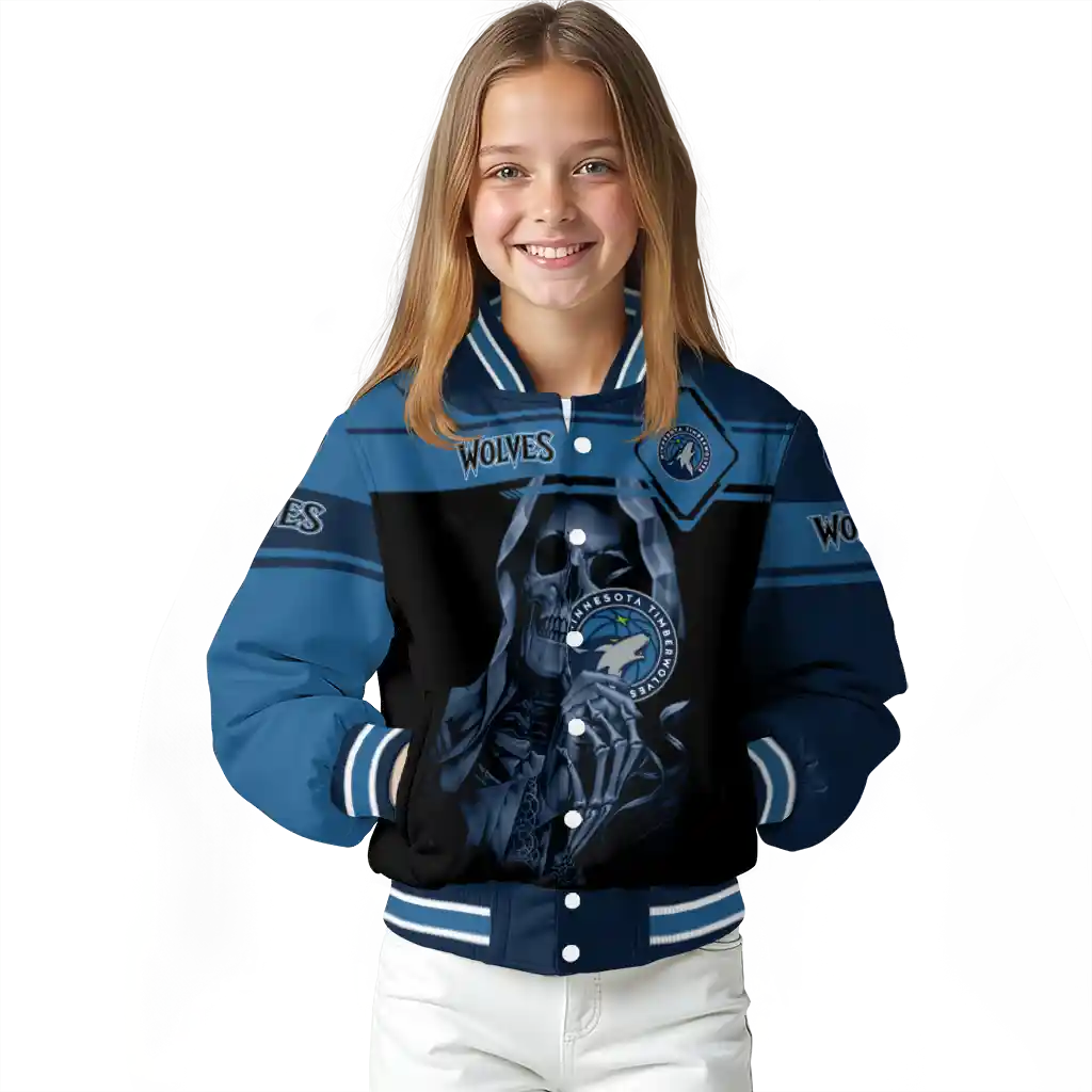 personalized minnesota timberwolves reaper hands midnight blue black varsity jacket top rated personalized minnesota timberwolves reaper hands midnight blue black varsity jacket top rated