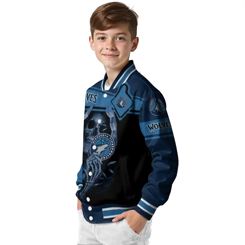 personalized minnesota timberwolves reaper hands midnight blue black varsity jacket trendy personalized minnesota timberwolves reaper hands midnight blue black varsity jacket trendy