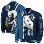 personalized minnesota timberwolves snoopy head midnight blue varsity jacket best selling