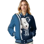 personalized minnesota timberwolves snoopy head midnight blue varsity jacket best selling