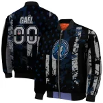 personalized minnesota timberwolves star stripes midnight blue black bomber jacket best selling