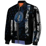 personalized minnesota timberwolves star stripes midnight blue black bomber jacket best selling