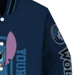 personalized minnesota timberwolves stitch laughing midnight blue varsity jacket best selling