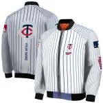 personalized minnesota twins athlete pinstripes white bomber jacket best selling
