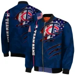 personalized minnesota twins us flag claws navy bomber jacket best selling