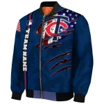 personalized minnesota twins us flag claws navy bomber jacket best selling
