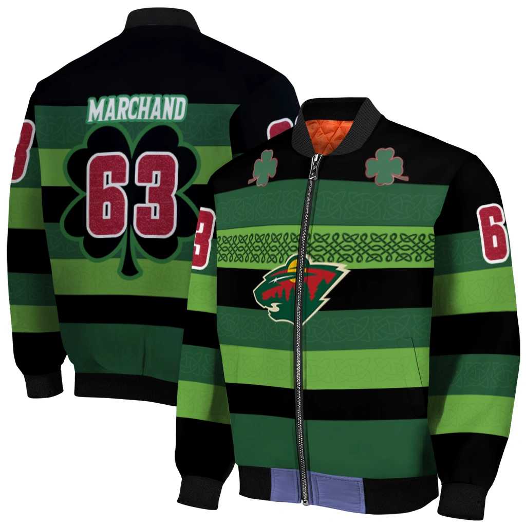 personalized minnesota wild clover green lines green black bomber jacket best selling personalized minnesota wild clover green lines green black bomber jacket best selling