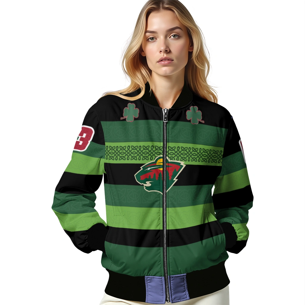 personalized minnesota wild clover green lines green black bomber jacket latest model personalized minnesota wild clover green lines green black bomber jacket latest model
