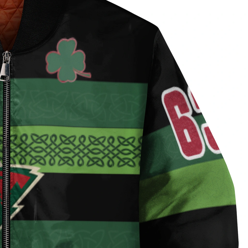 personalized minnesota wild clover green lines green black bomber jacket premium grade personalized minnesota wild clover green lines green black bomber jacket premium grade