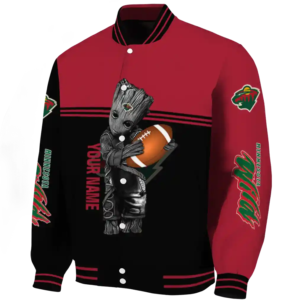 personalized minnesota wild groot football red black varsity jacket best selling personalized minnesota wild groot football red black varsity jacket best selling
