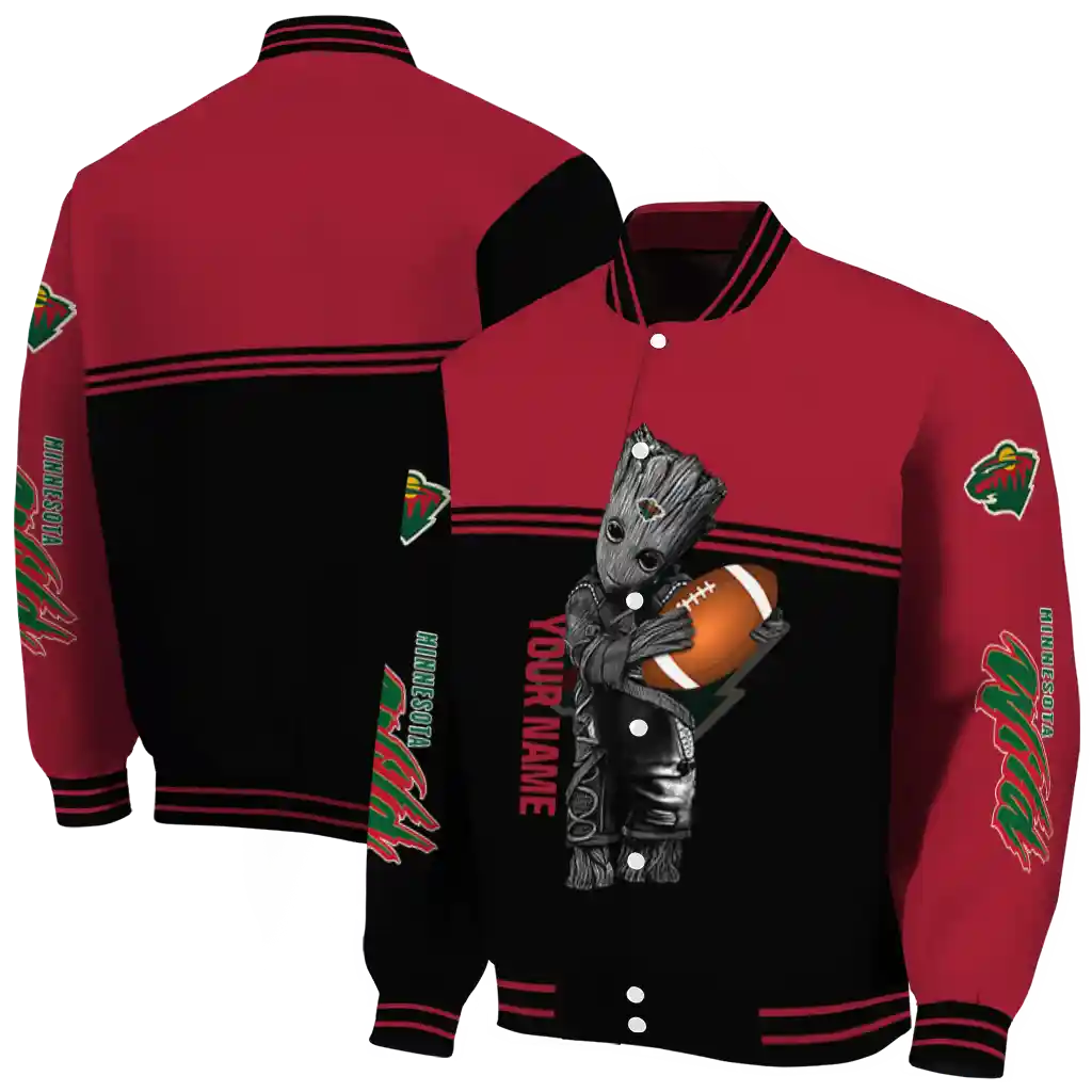 personalized minnesota wild groot football red black varsity jacket fashion forward personalized minnesota wild groot football red black varsity jacket fashion forward