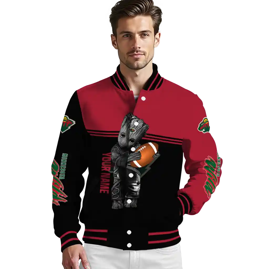personalized minnesota wild groot football red black varsity jacket high quality personalized minnesota wild groot football red black varsity jacket high quality
