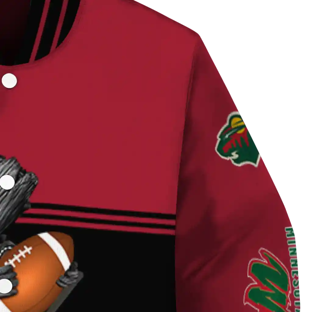 personalized minnesota wild groot football red black varsity jacket premium grade personalized minnesota wild groot football red black varsity jacket premium grade